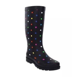 Sugar Raffle Tall “black fiesta dot”Rain Boots-women’s -9‎